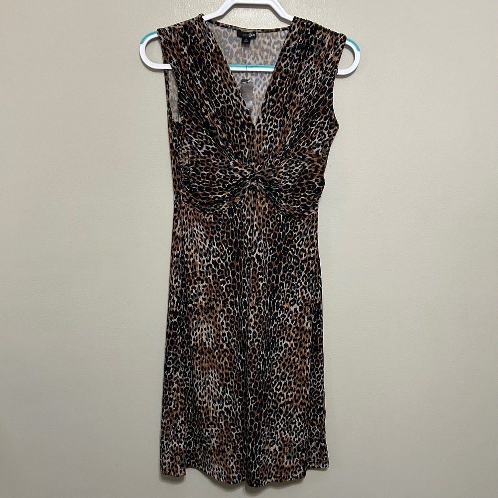East 5th Leopard Print Dress S Brown New Sheath V-Neck Twist Front Indie Sleaze
